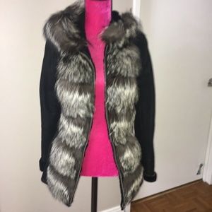 Black Fox Fur Shearling Coat Size XS